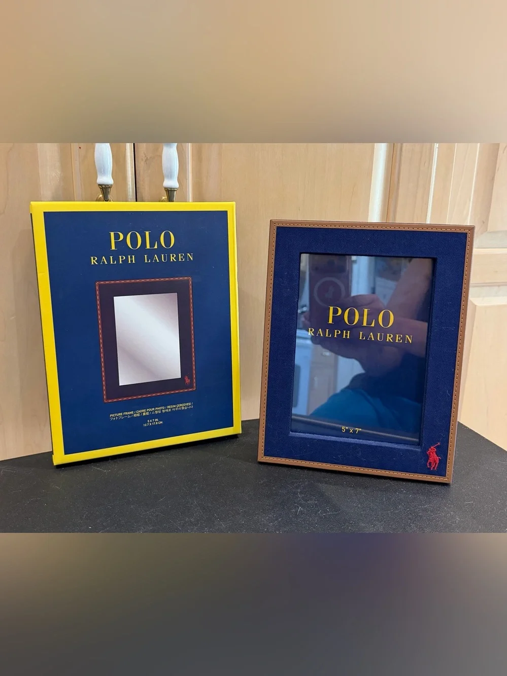 Polo Ralph Lauren Navy Blue and Brown Picture Frame 5” x 7”